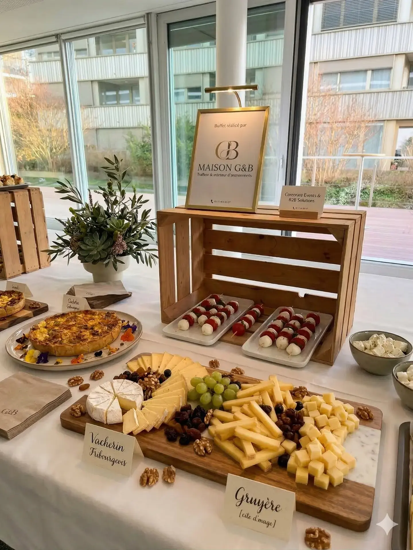 Buffet premium dressé par Maison G&B lors d'un événement d'entreprise